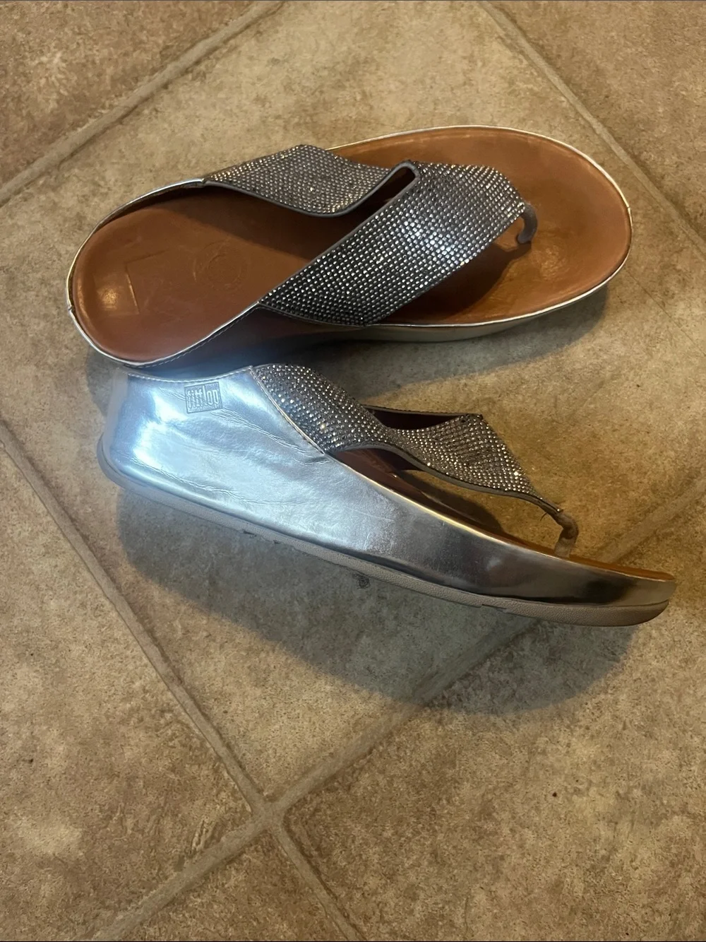 Women Fitflop Silver Lulu Glitz Thong Sandal Comfortable Orthopedic Leather